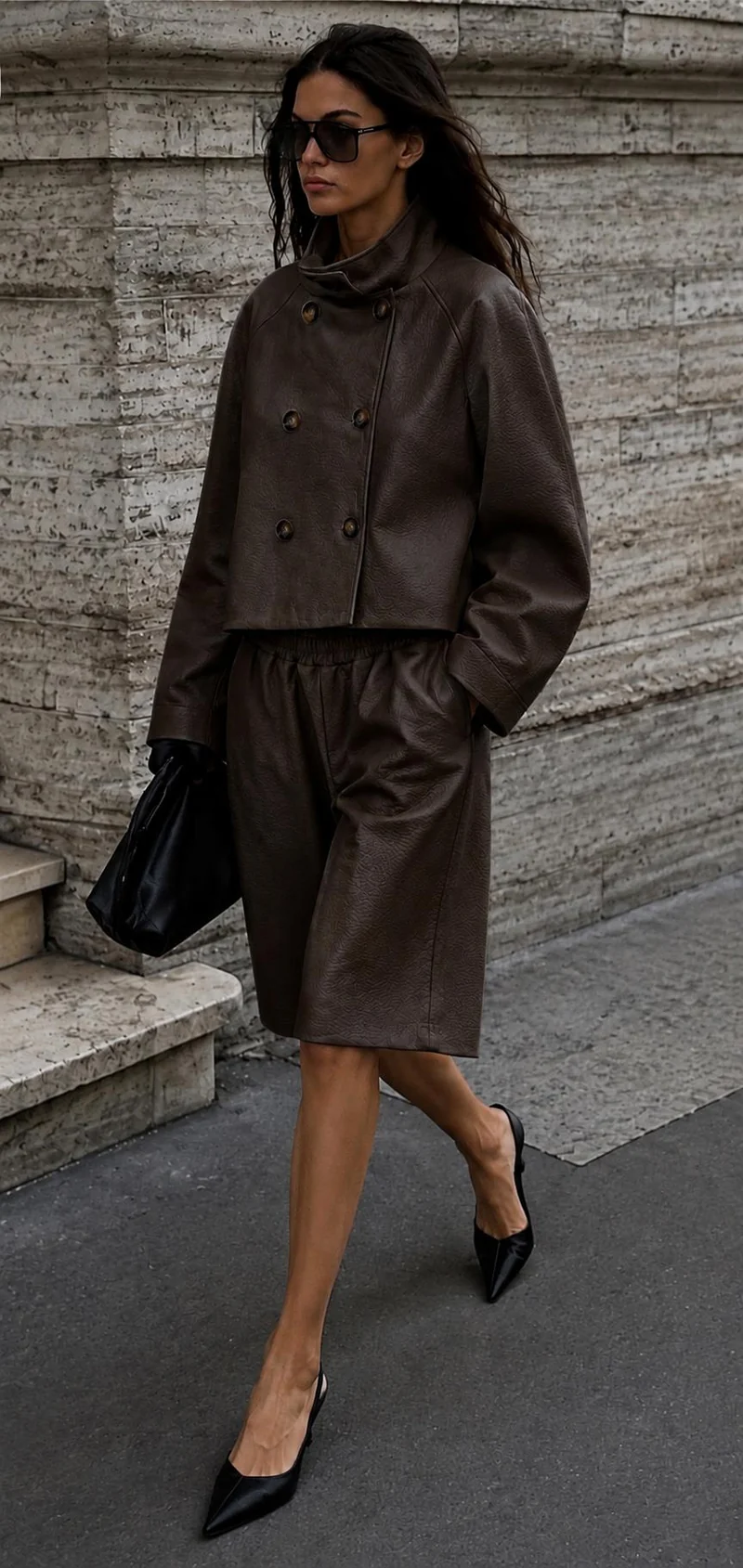 Vegan leather jasje bruin