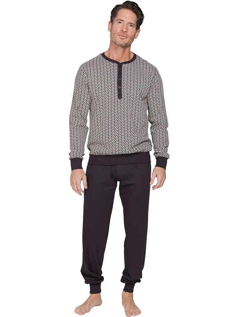 Pastunette katoenen Heren pyjama knoopsluiting - Brown essence