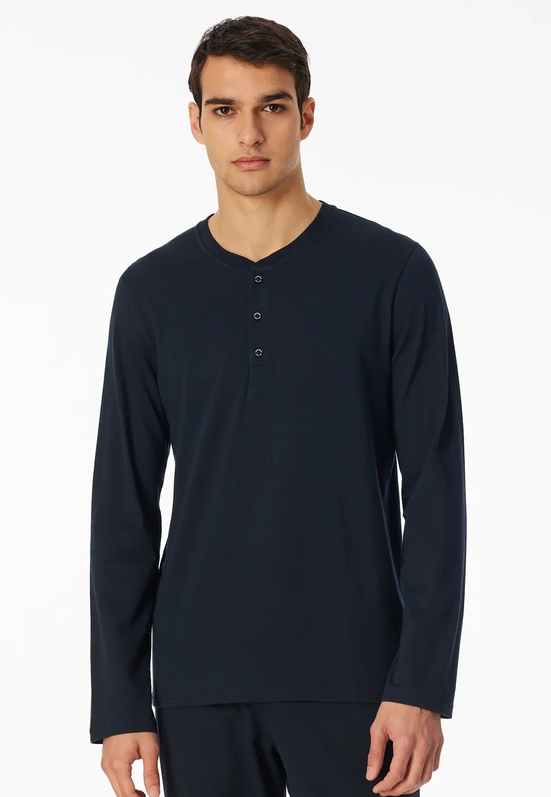 Schiesser heren pyjamashirt lange mouw met knoopsluiting - katoen