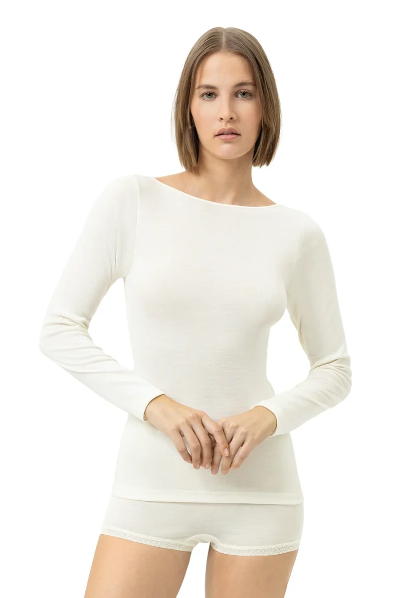 Mey dames merino wollen shirt lange mouw - lage hals