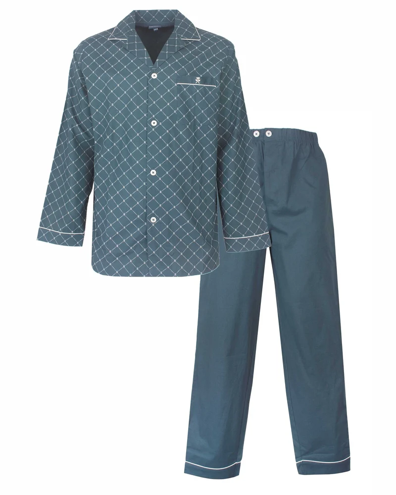 Paul Hopkins heren pyjama doorknoop - Knoopsluiting - petrol