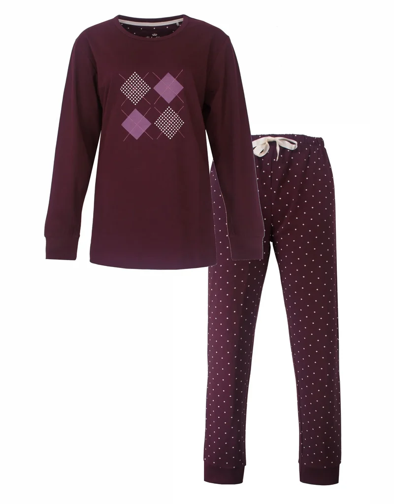Medaillion dames pyjama lange mouw katoen - Squares