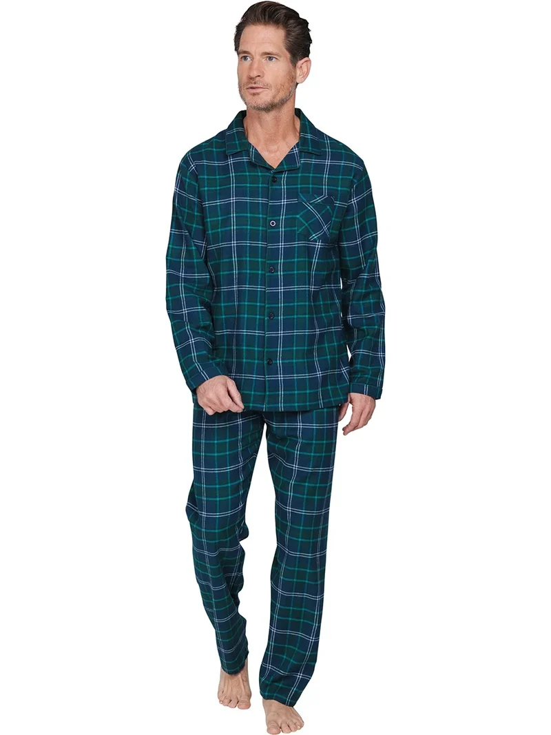 Pastunette Flanellen Heren Pyjama met knoopsluiting - Darkblue