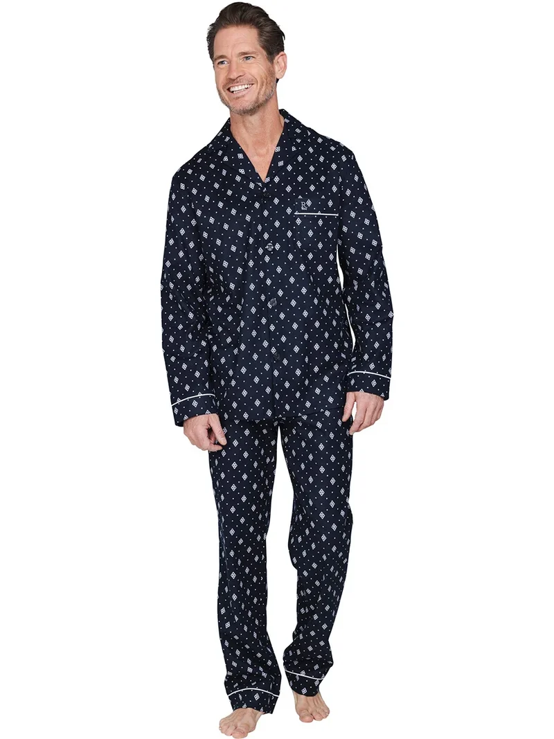 Robson Flanellen Heren Pyjama met knoopsluiting - Donkerblauw