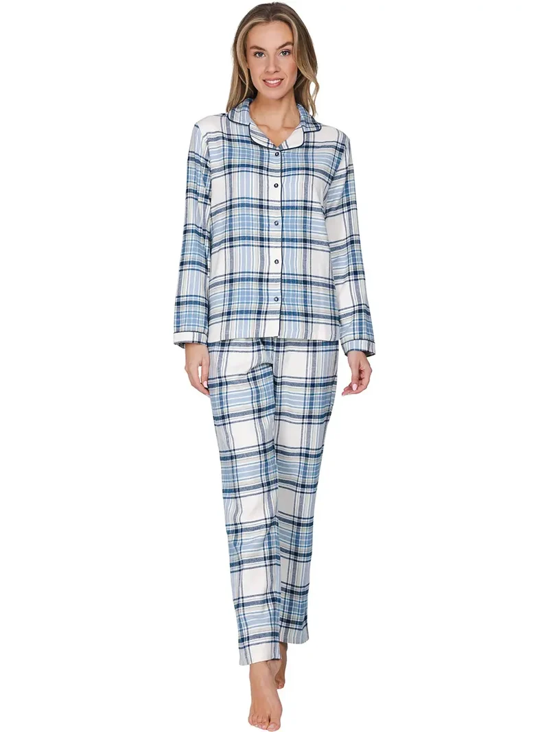 Pastunette Dames Pyjama Flanel met knoopsluiting - Blauw