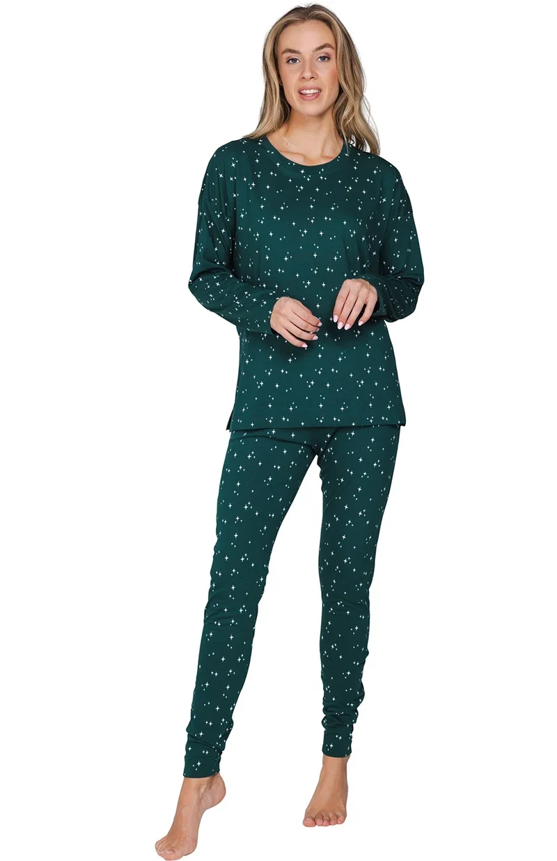 Rebelle Dames Pyjama katoen met lange mouwen - Green stars