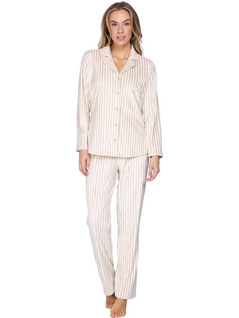Pastunette Dames Pyjama met knoopsluiting - creme streep