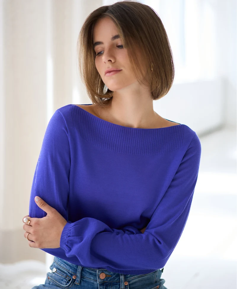 Trui met boothals LA MUSE Blue Iris
