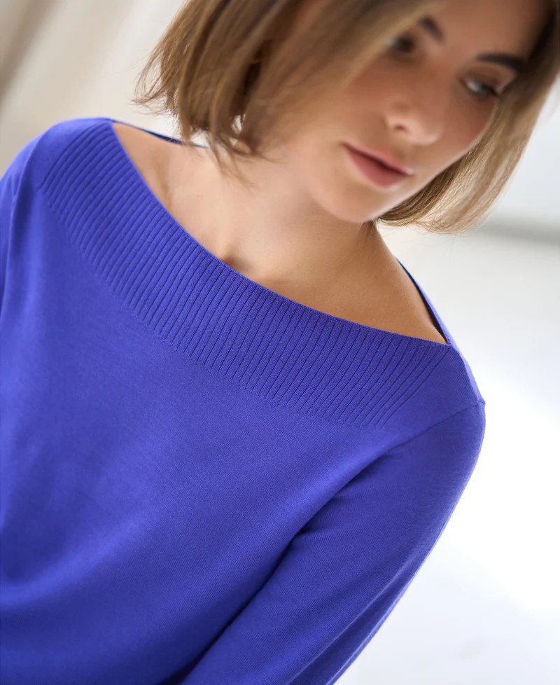 Trui met boothals LA MUSE Blue Iris
