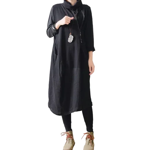 Dames Linnen Jurk Met Schouderrits Patchwork Stijl