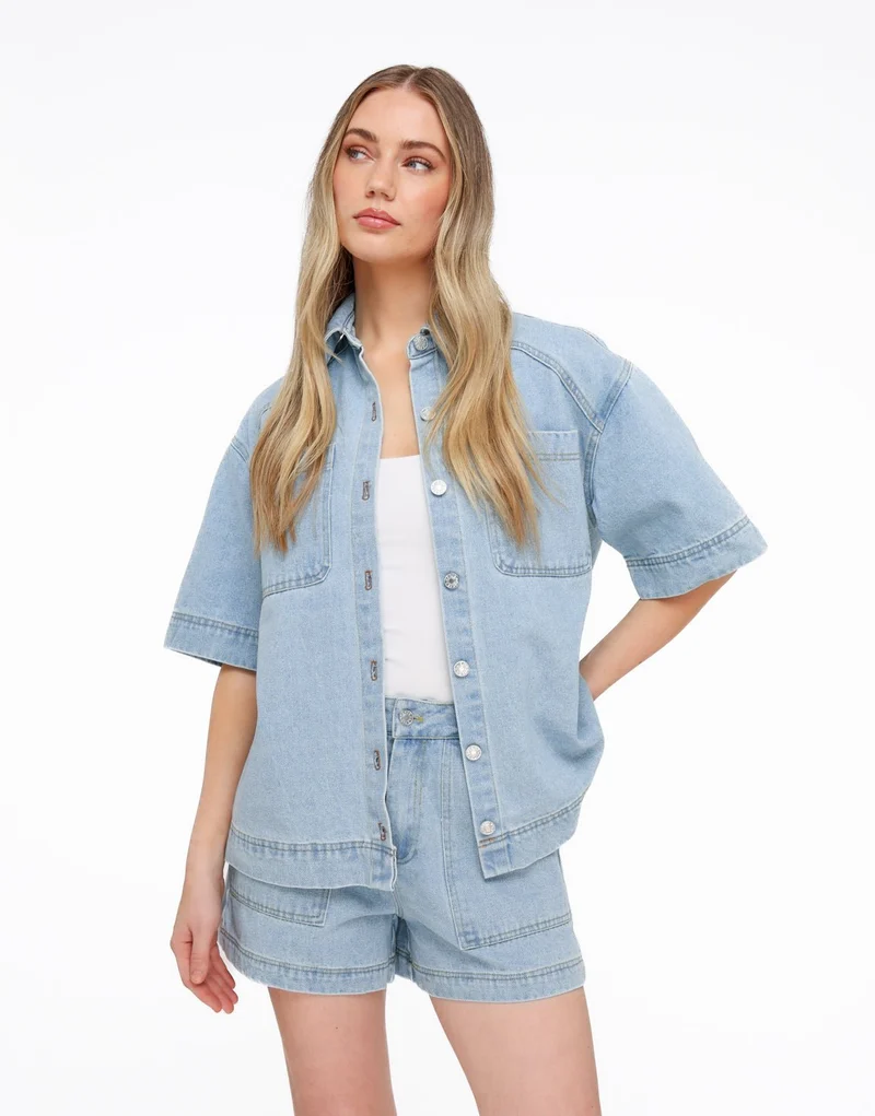 Lichtblauwe Denim SS - Blouse