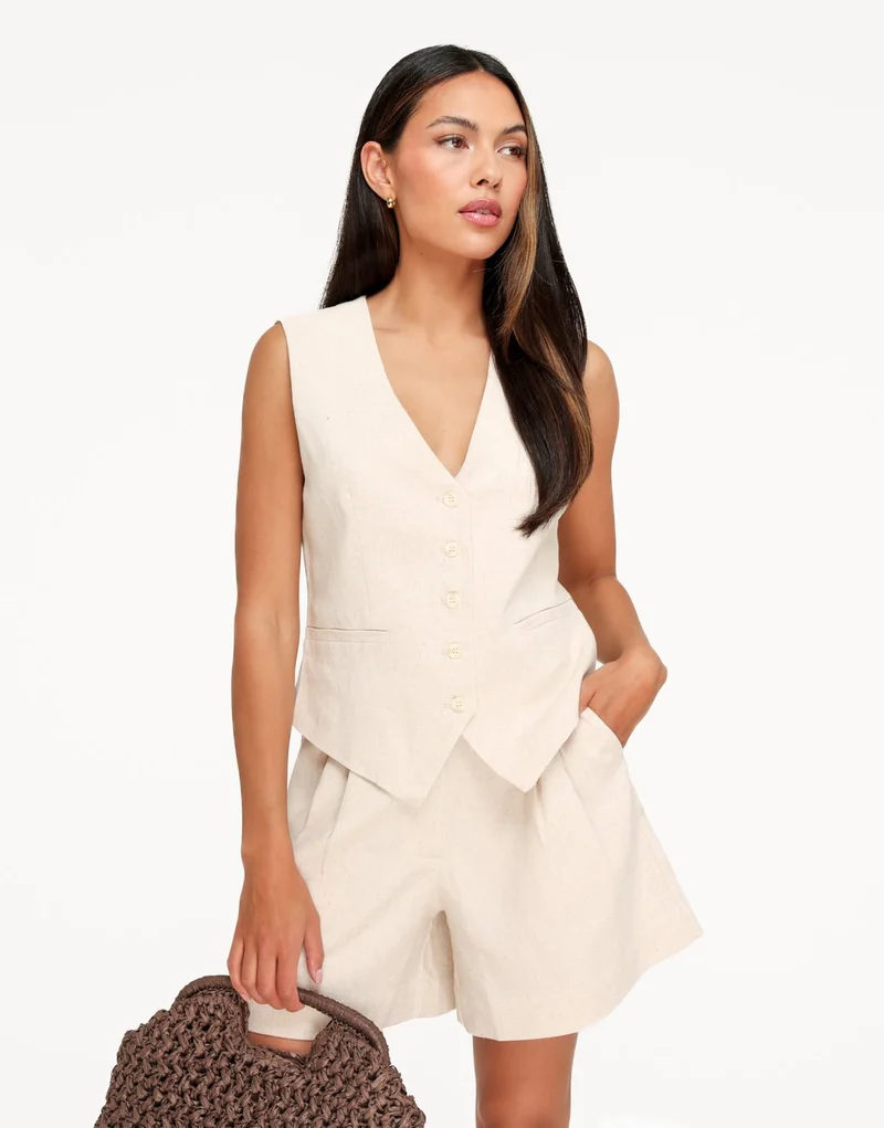 Beige Signature Linnen Blend - Gilet