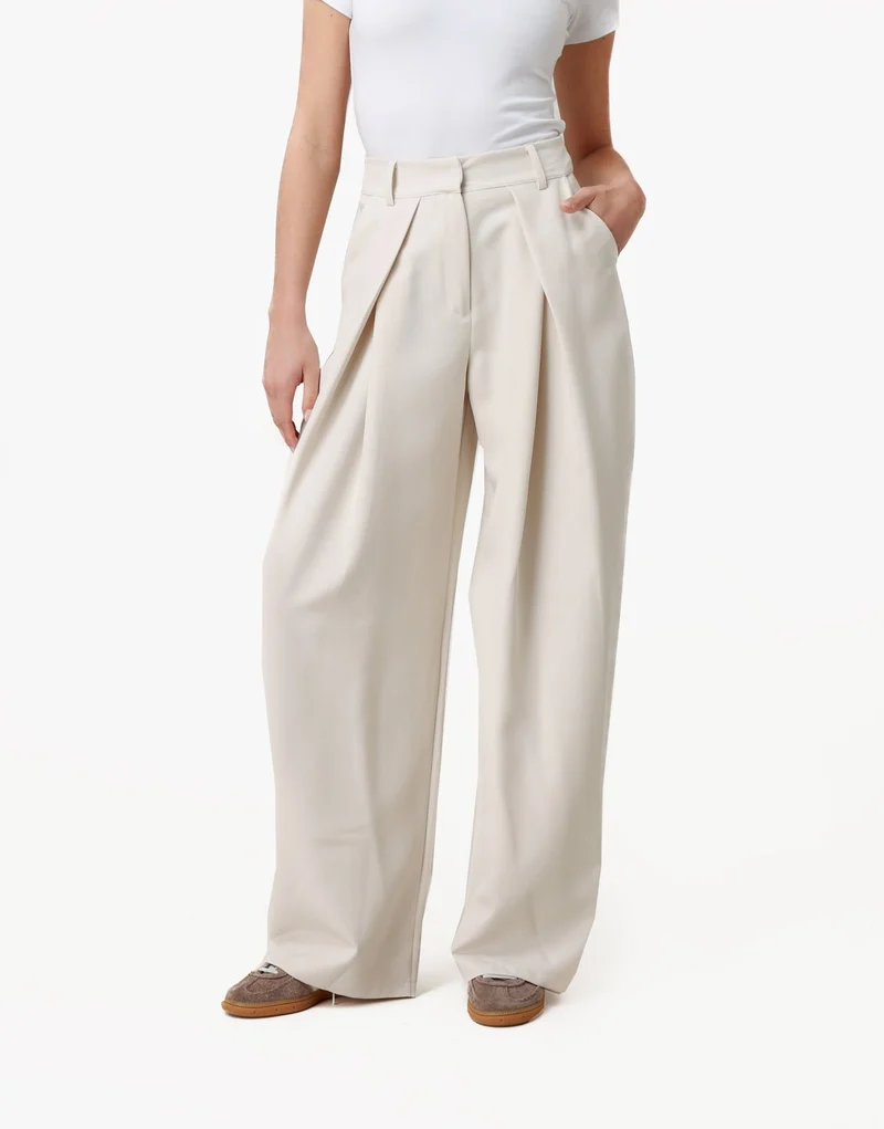 Beige Regular Wijde Ballon Plooien - Pantalon