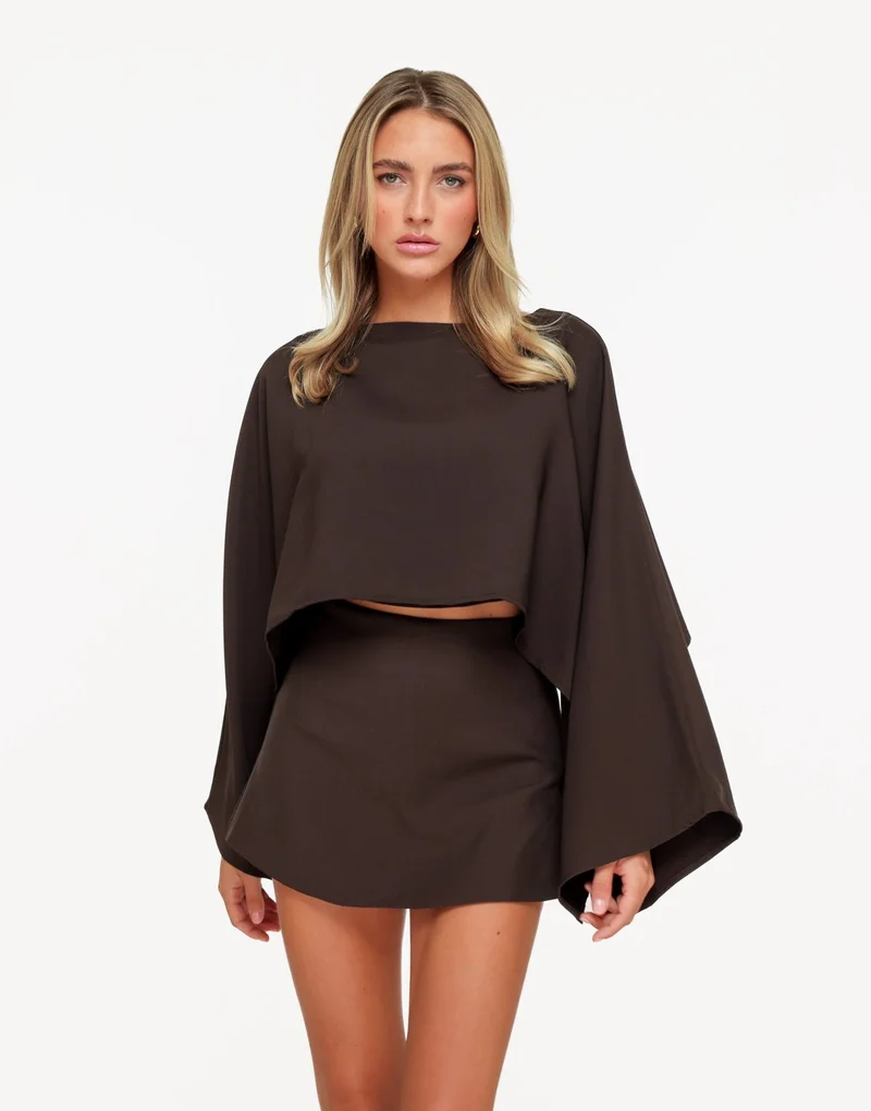 Bruine Cropped Cape Mouwen Petite - Set