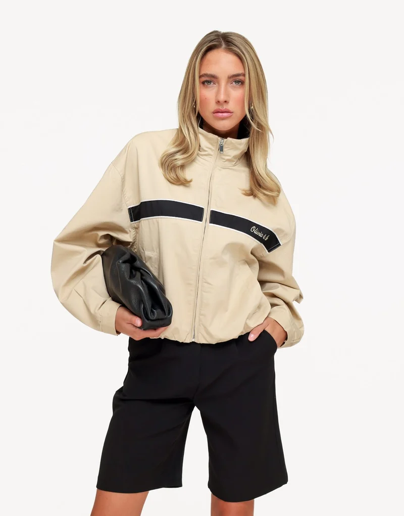 Beige Hoge Kraag Track Detail - Jas