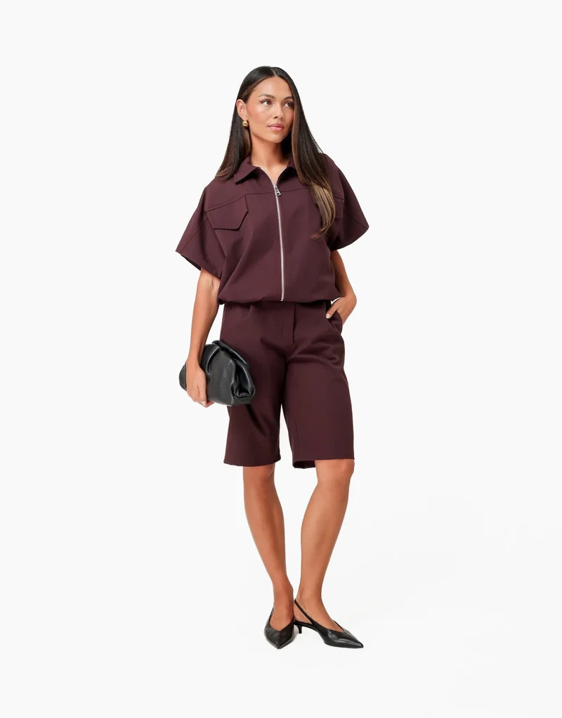 Aubergine Hoge Kraag Cropped SS - Set
