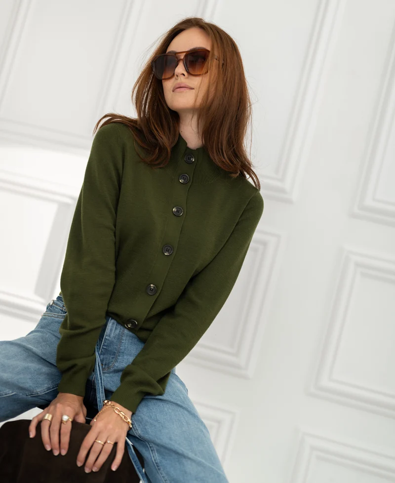 Merino vest met col LES SEIZE Army