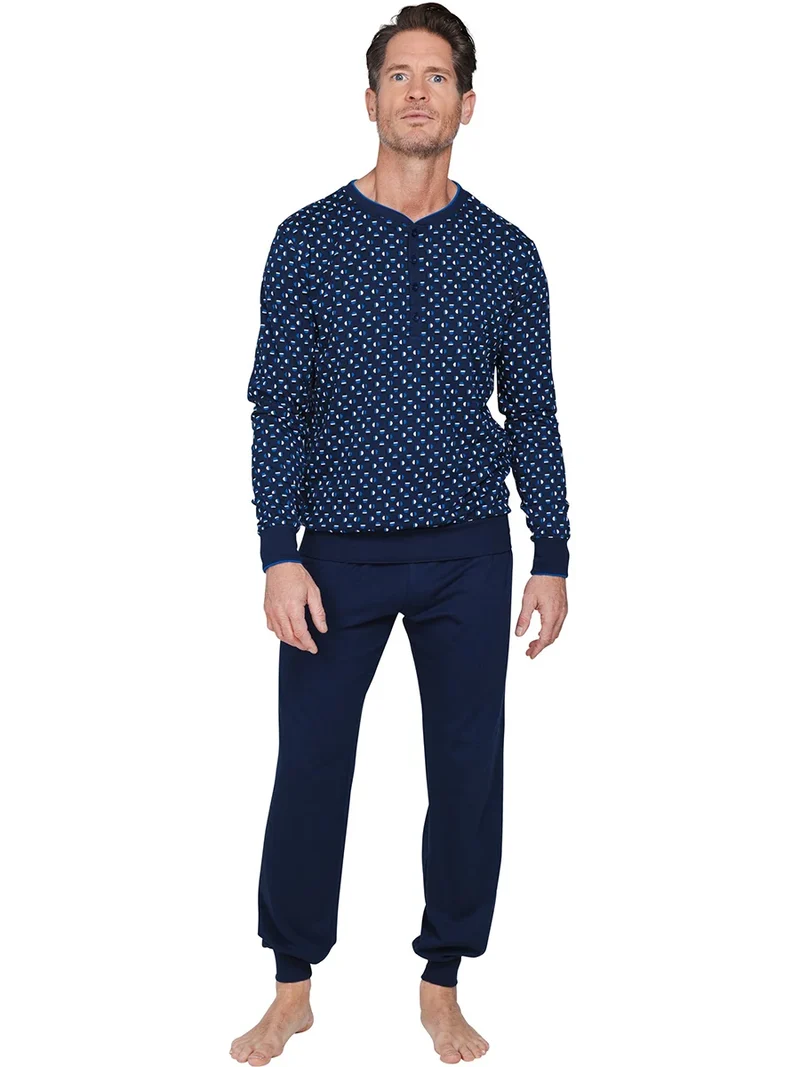 Pastunette katoenen Heren pyjama knoopsluiting - Blue draft