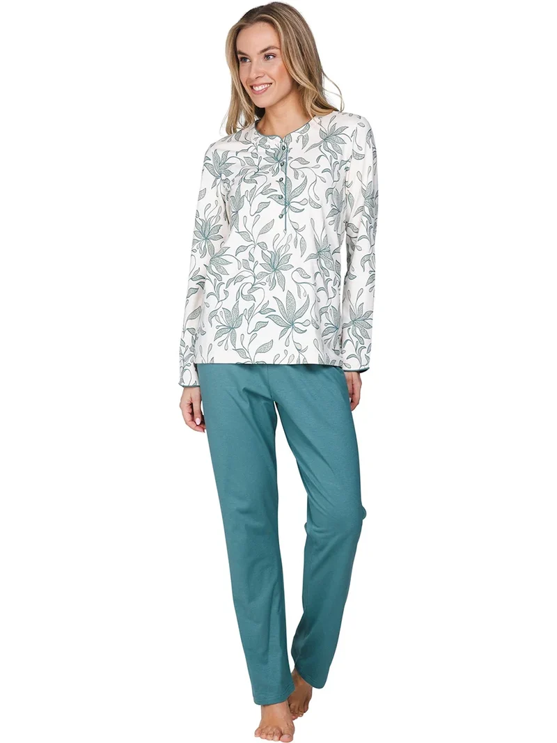 Pastunette dames pyjama lange mouwen knoopsluiting - Flower