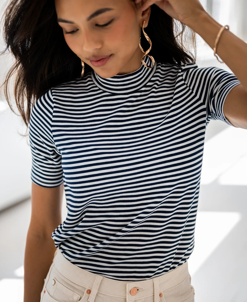 Rib coltop LA RIXY Wit-donkerblauw