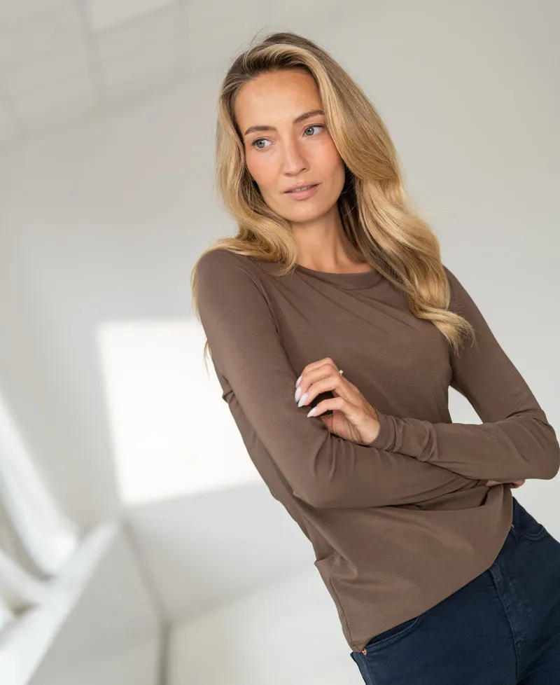 Luxe T-shirt lange mouw LA JANE Cappuccino