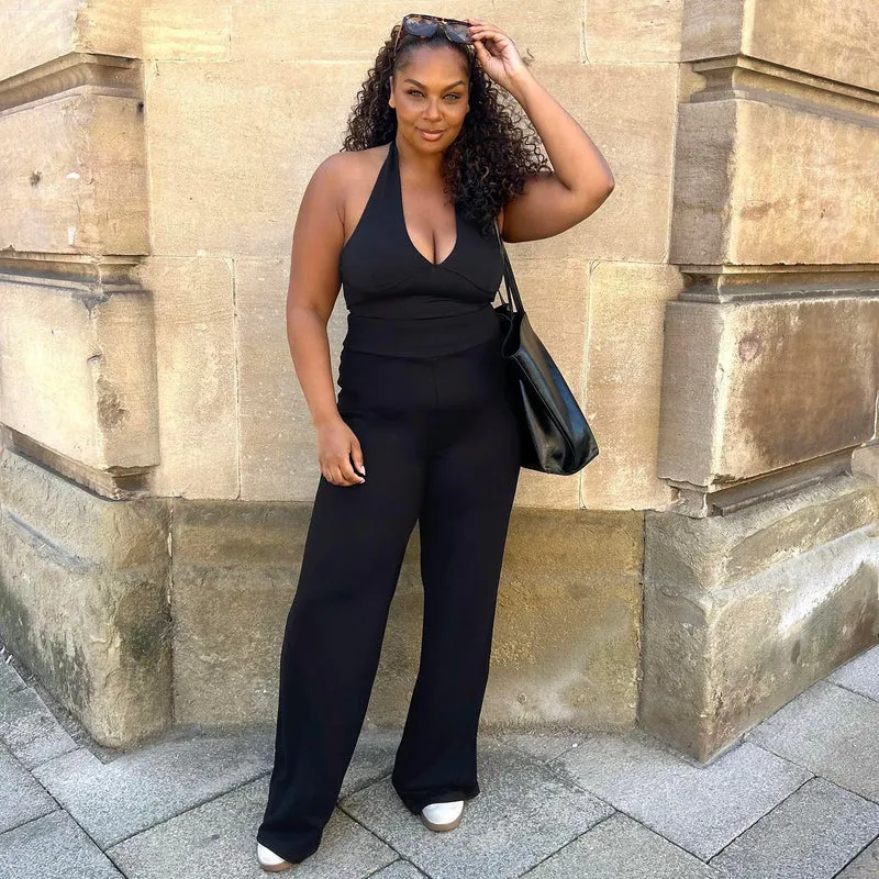 Wide Leg Jersey Trousers - Black