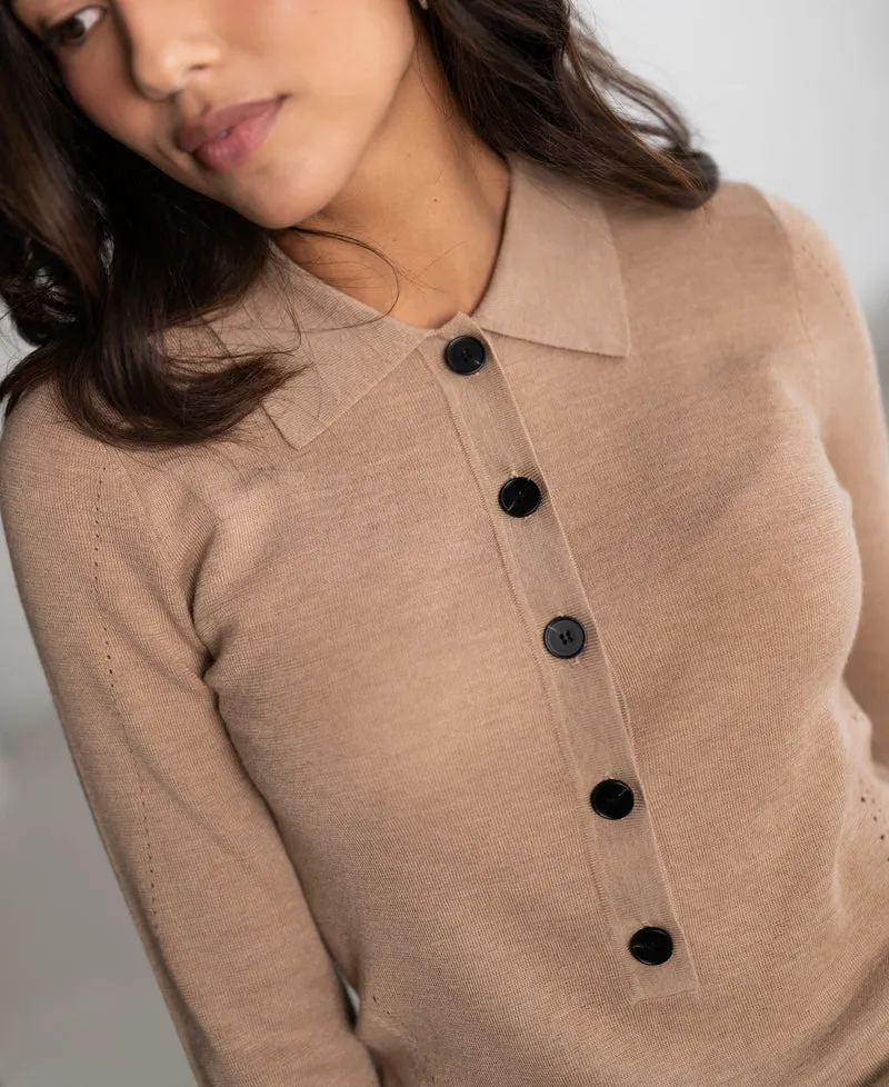Merinowollen polo LE BOBIGNY Soft camel