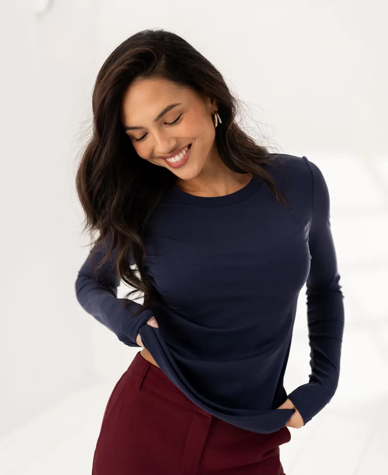 Luxe T-shirt lange mouw LA JANE Navy