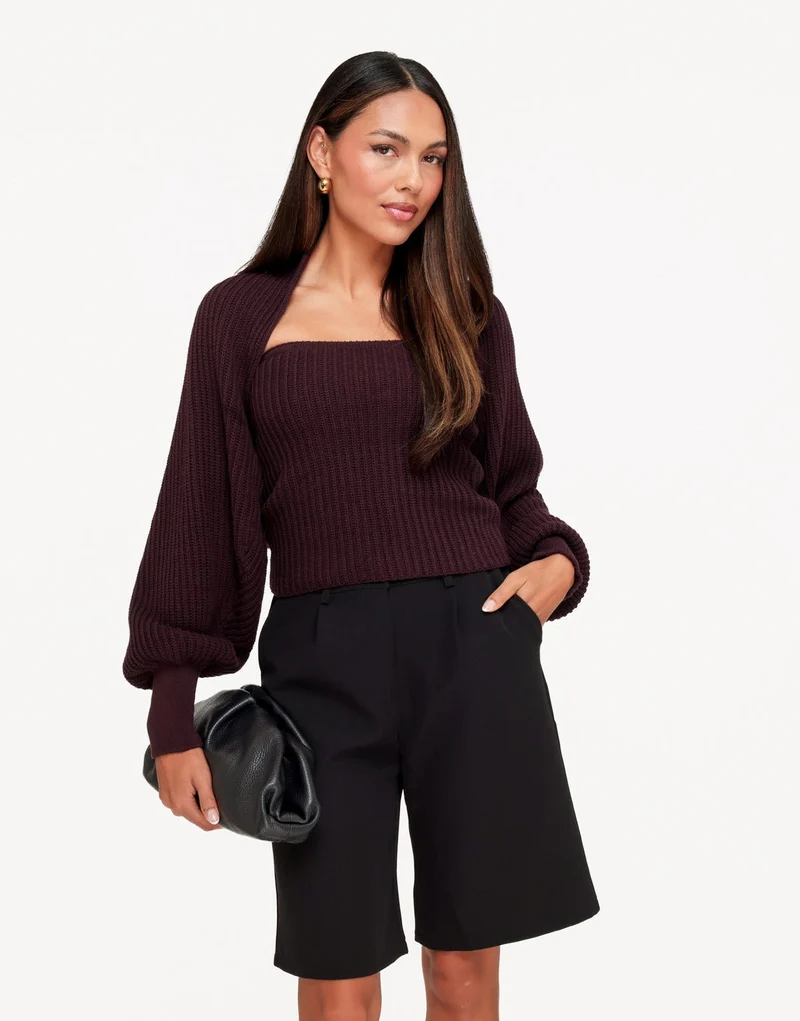Aubergine Gebreide Cropped - Vest