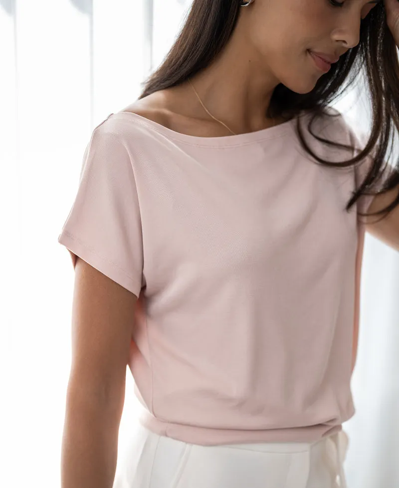 Rib boothals T-shirt LA SOMME Blush