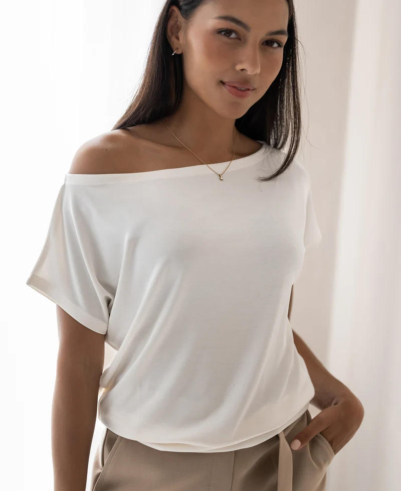 Rib boothals T-shirt LA SOMME Ivoor
