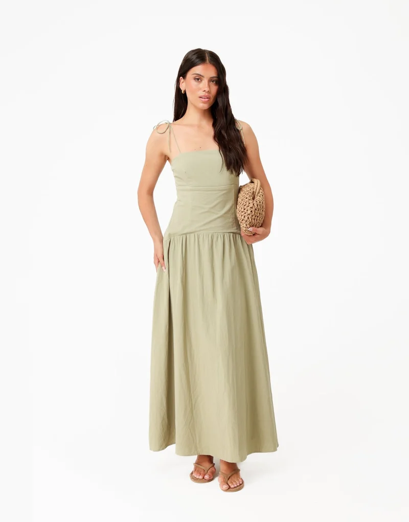 Khaki Mouwloze Maxi - Jurk