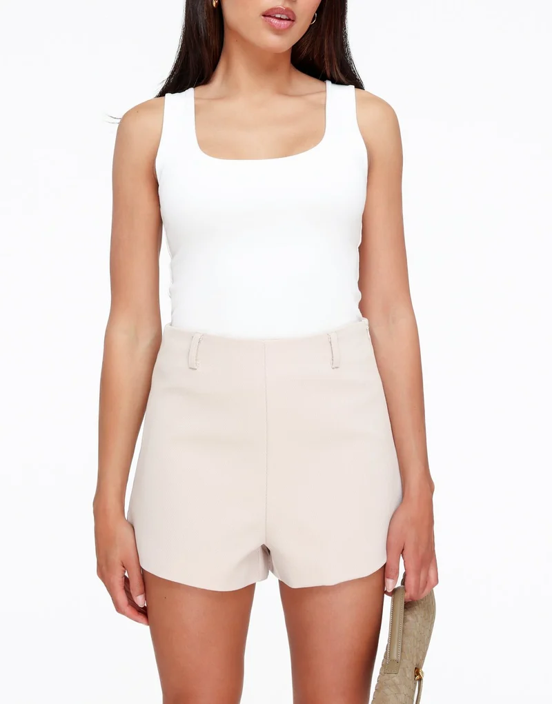 Beige High Waist Mini - Shorts