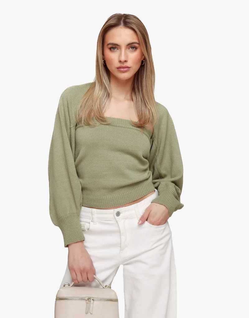 Khaki Gebreide Cropped - Vest