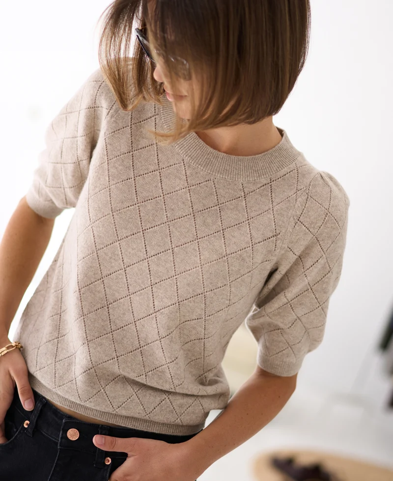Argyle merinotrui LE HARVARD Light Taupe