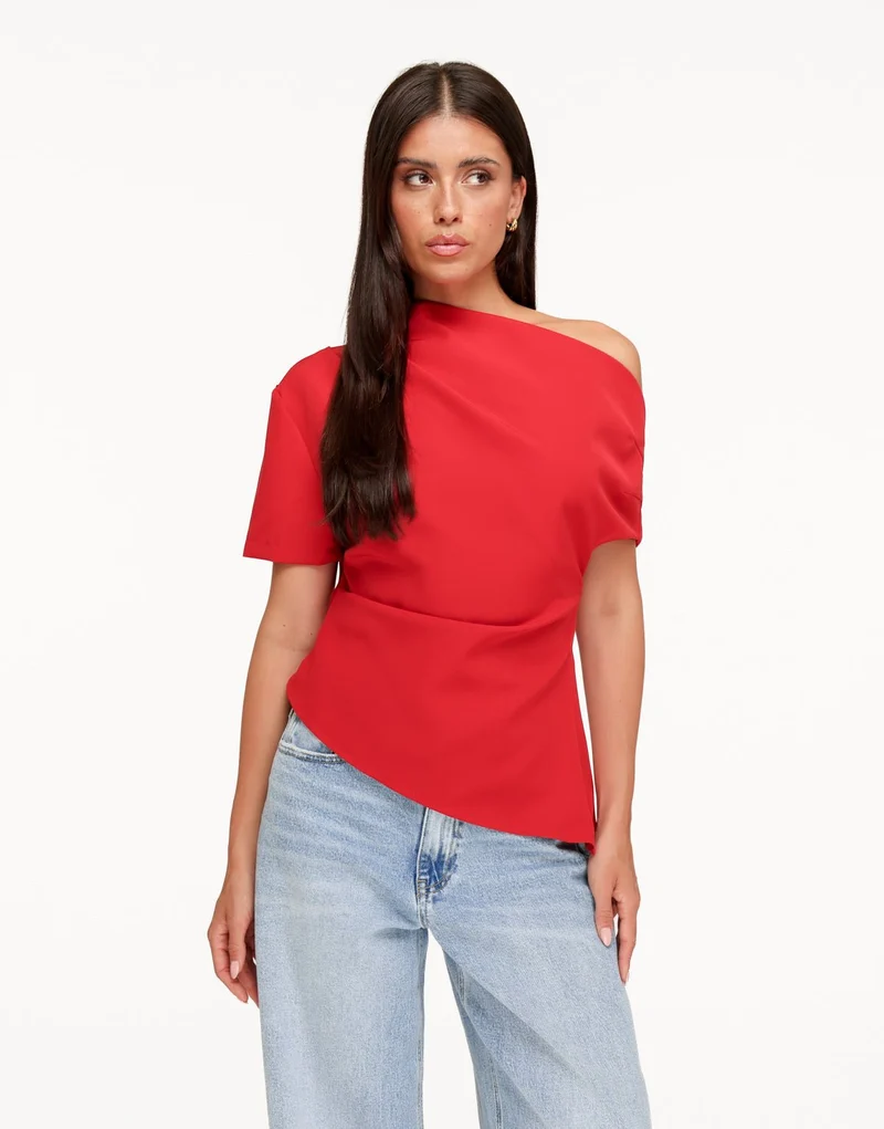 Rode Gedrapeerde Off Shoulder SS - Top