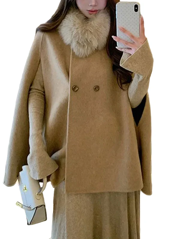 Elegante Dames Poncho Mantel met Bontkraag – Luxe Cape Jas met Knoopsluiting