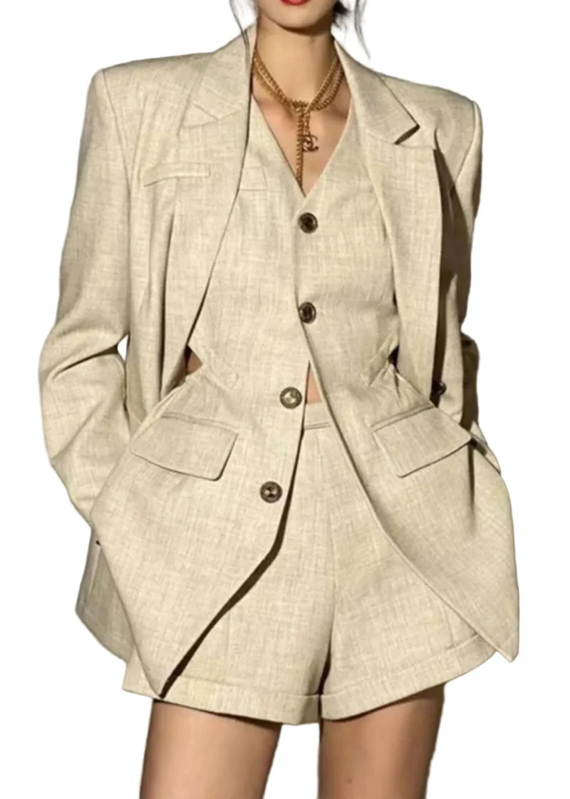 Dames Tweedelige Set Jas en Korte Broek Uitgehold Herfststijl