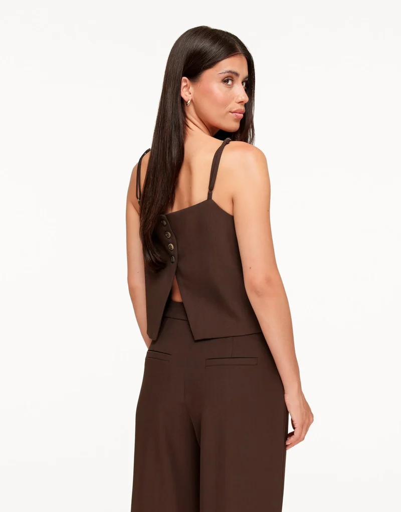 Donkerbruine Mouwloze Cropped Knoopjes - Top