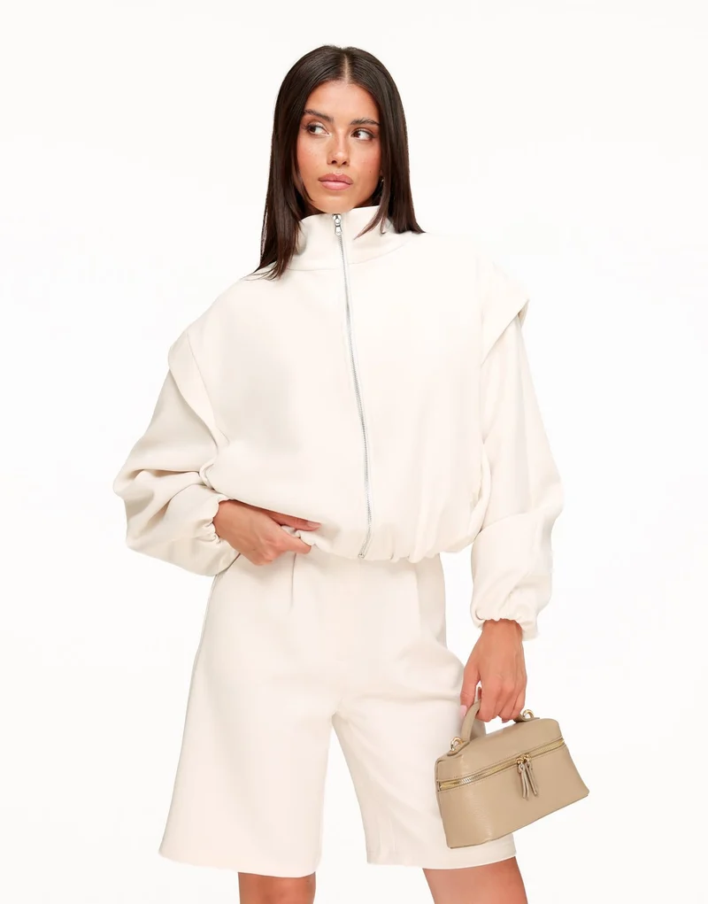 Beige Edit Hoge Kraag Bomber - Jas
