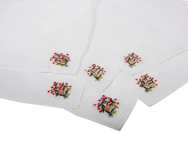 Dames zakdoeken wit 6-pak - bloemen embleem