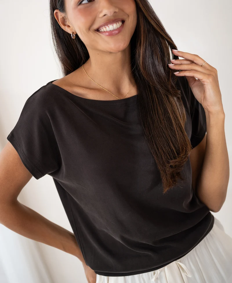 Rib boothals T-shirt LA SOMME Pure Choco