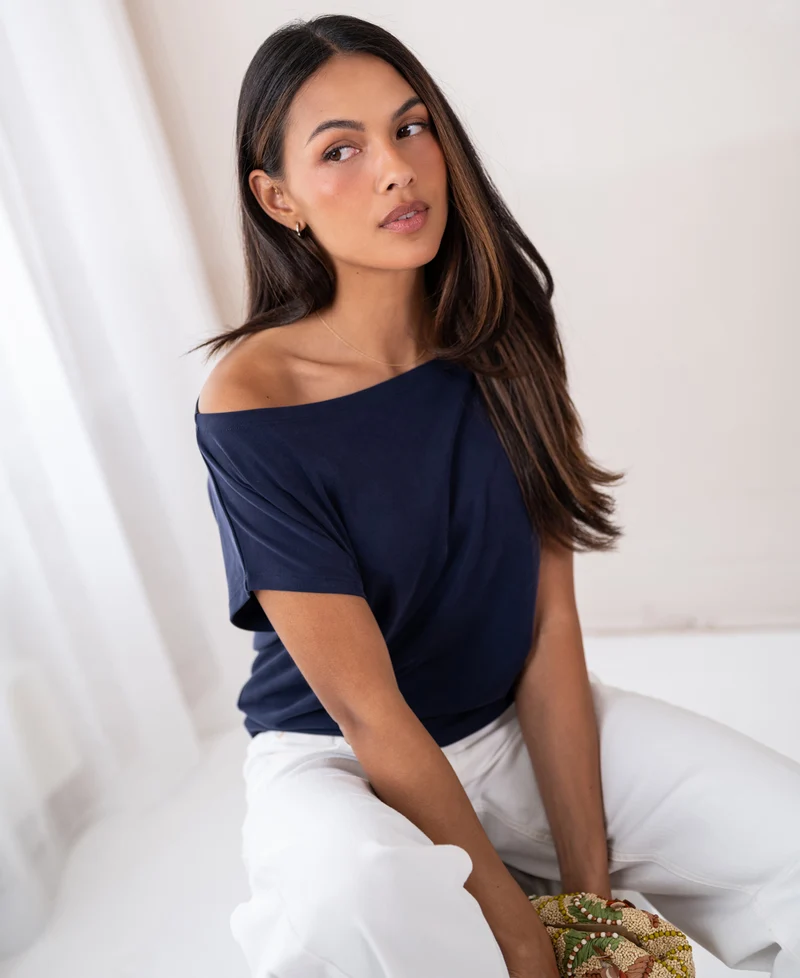 Rib boothals T-shirt LA SOMME Donkerblauw