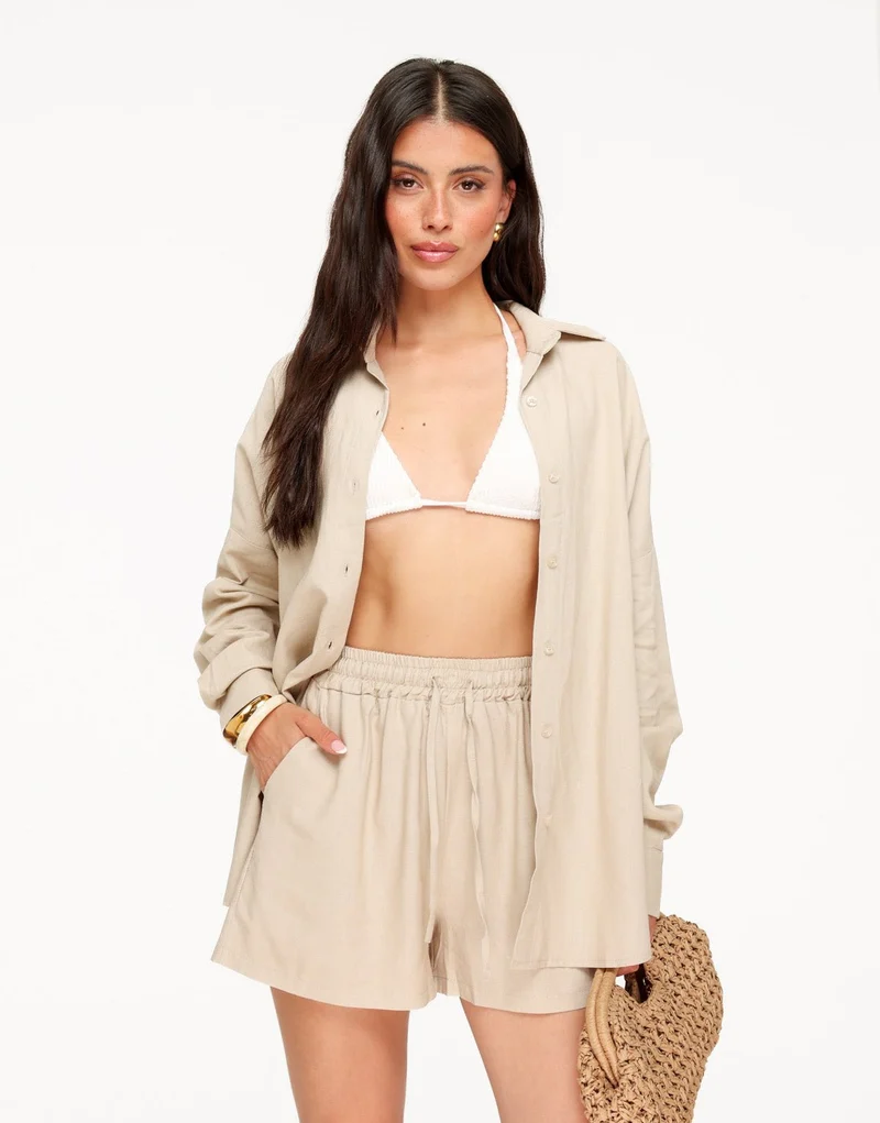 Beige Linnen Wijde - Blouse