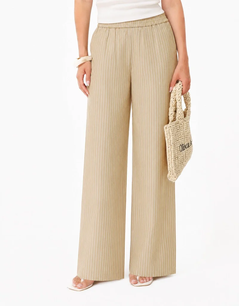 Khaki Gestreepte Lange - Broek