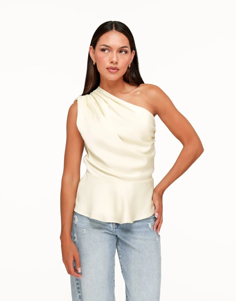 Creme One Shoulder Flowy Onderkant - Top