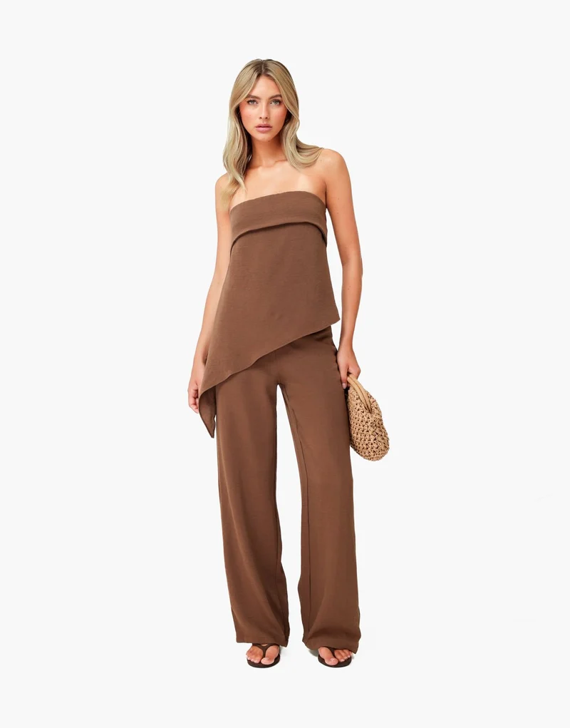Bruine Strapless Omgeslagen Bovenkant - Set