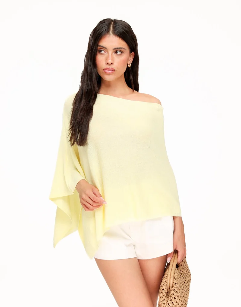 Butter Yellow Off Shoulder Gebreide Cape - Top