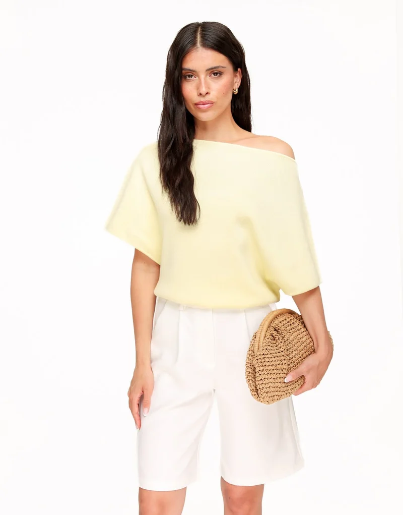 Lichtgele Gebreide Off Shoulder - Trui