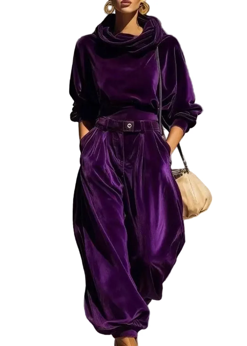 Dames Tweedelige Set Top met Capuchon en Harembroek Vintage Stijl